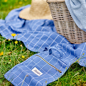 Picknickdecke aus Baumwolle blau kariert