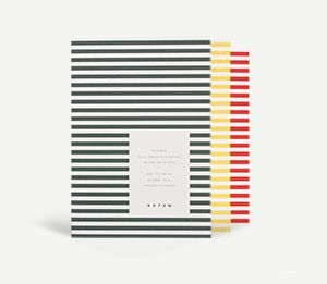 Notizbuch Softcover im trendigen Streifenlook in Grün, Rot und Gelb