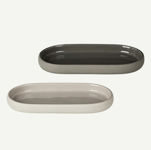 Tablett aus Keramik: Außen matte Oberfläche/ Innen glänzend - in den Farben Creme und Taupe