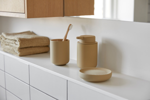 Zahnputzbecher, Seifenschale sandfarben - Oberfläche Soft-Touch