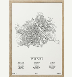 Poster City Map Wien A3 - ein Stadtplan in Schwarz/Weiss