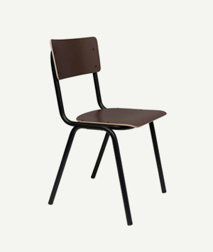 Stuhl mit Stahlgestell in Schwarz und Sitzfläche aus Holzwerkstoff mit mattem Finish