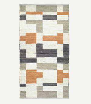 Teppich aus recycleter Baumwolle mit asymmetrische Muster und frischen Farben
