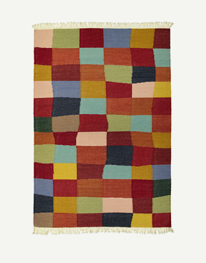 Teppich aus Wolle und Baumwolle kariert in warmen Farbtönen